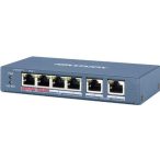   Hikvision DS-3E0106HP-E 6 portos PoE switch (60 W); 1 HiPoE + 3 PoE+(at) + 2 uplink port; nem menedzselhető