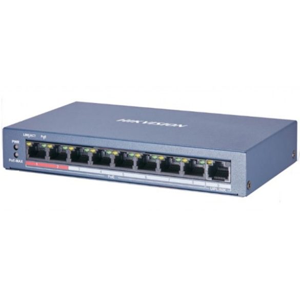 Hikvision DS-3E0109P-E/M (B) 9 portos PoE switch (60 W); 8 PoE + 1 uplink port; nem menedzselhető