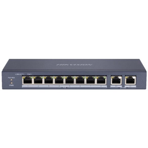 Hikvision DS-3E0310P-E/M 10 portos PoE switch (60 W); 8 PoE+ / 2 uplink port; nem menedzselhető