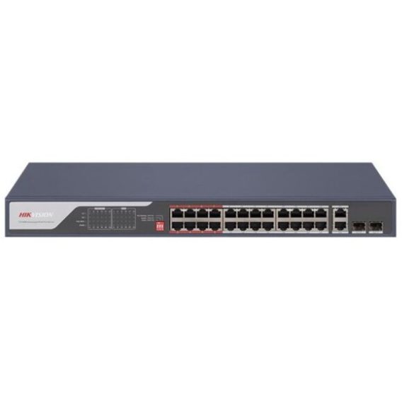 Hikvision DS-3E0326P-E (C) 26 portos PoE switch (370 W); 24 PoE + 2 kombinált uplink port; nem menedzselhető