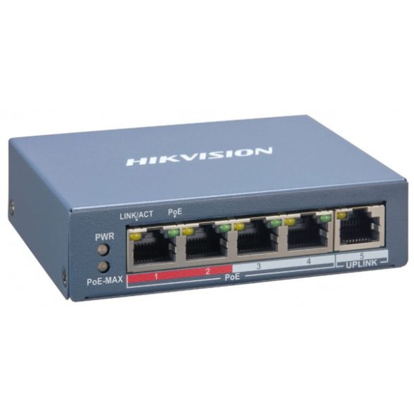 Hikvision DS-3E1105P-EI 5 portos PoE switch (60 W); 4 PoE + 1 uplink port; smart menedzselhető