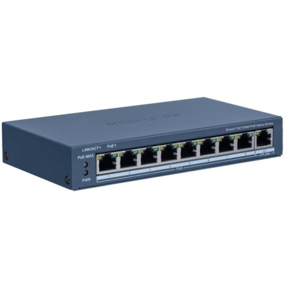 Hikvision DS-3E1309P-EI/M 9 portos PoE switch (60 W); 8 PoE + 1 uplink port; menedzselhető