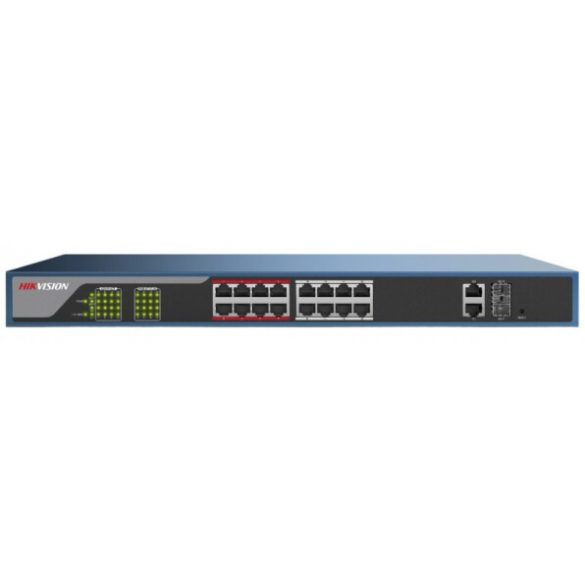 Hikvision DS-3E1318P-EI(new) 18 portos PoE switch (230 W); 16 PoE + 2 kombinált uplink port; smart menedzselhető