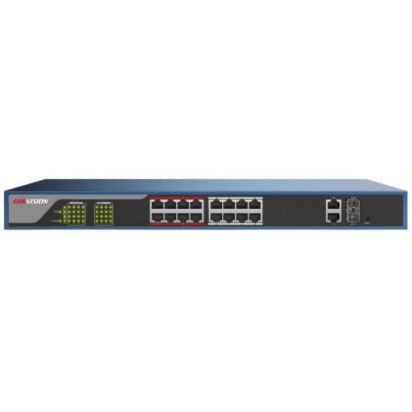 Hikvision DS-3E1318P-EI 18 portos PoE switch (230 W); 16 PoE + 2 kombinált uplink port; smart menedzselhető