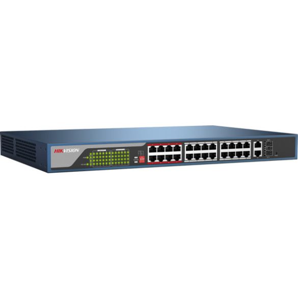 Hikvision DS-3E1326P-EI 26 portos PoE switch (370 W); 24 PoE + 2 kombinált uplink port; smart menedzselhető