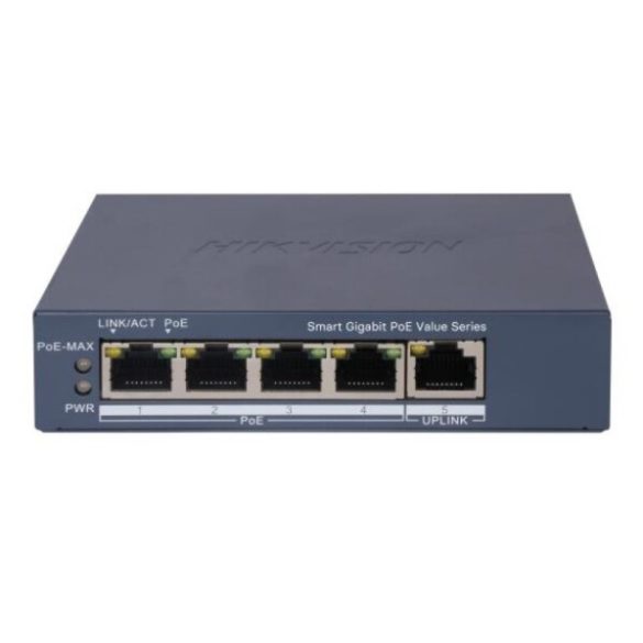 Hikvision DS-3E1505P-EI/M 5 portos PoE switch (45 W); 4 PoE + 1 RJ45 uplink port; menedzselhető