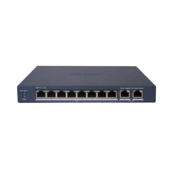 Hikvision DS-3E1510P-EI/M 10 portos PoE switch (60 W); 8 PoE + 2 RJ45 uplink port; menedzselhető