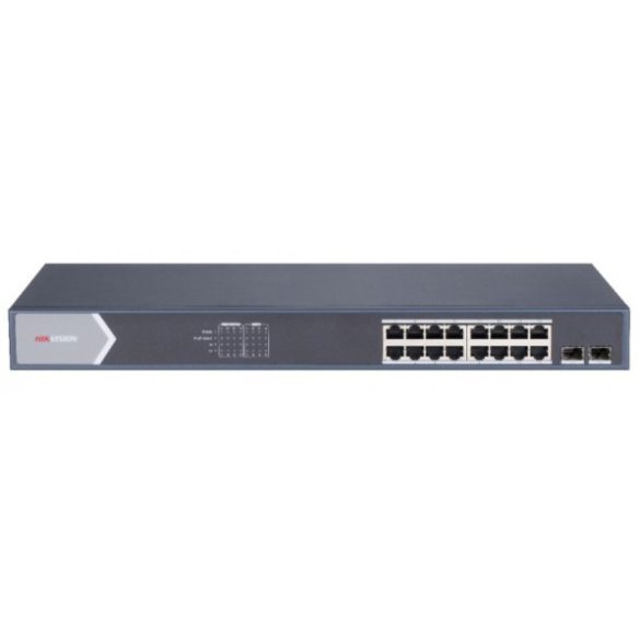 Hikvision DS-3E1518P-SI 18 portos Gbit PoE switch (225 W); 16 PoE + 2 SFP uplink port; smart menedzselhető