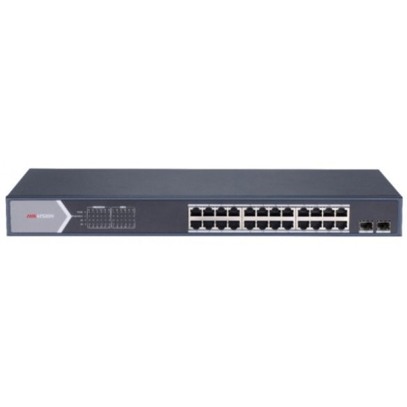 Hikvision DS-3E1526P-SI 26 portos Gbit PoE switch (370 W); 24 PoE + 2 SFP uplink port; smart menedzselhető