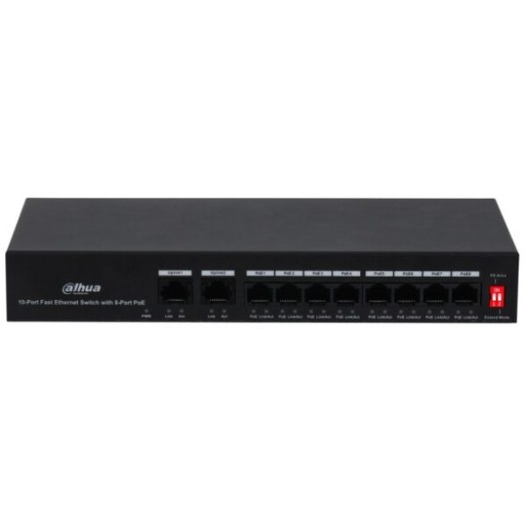 Dahua PFS3010-8ET-65 10 portos PoE switch (65 W); 8 PoE+ / 2 RJ45 uplink port; nem menedzselhető