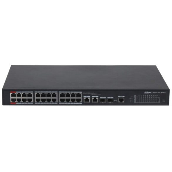 Dahua PFS4226-24ET-360-V3 26 portos PoE switch (360 W); 24 PoE+ / 2 HiPoE+ / 2 combo uplink port; menedzselhető