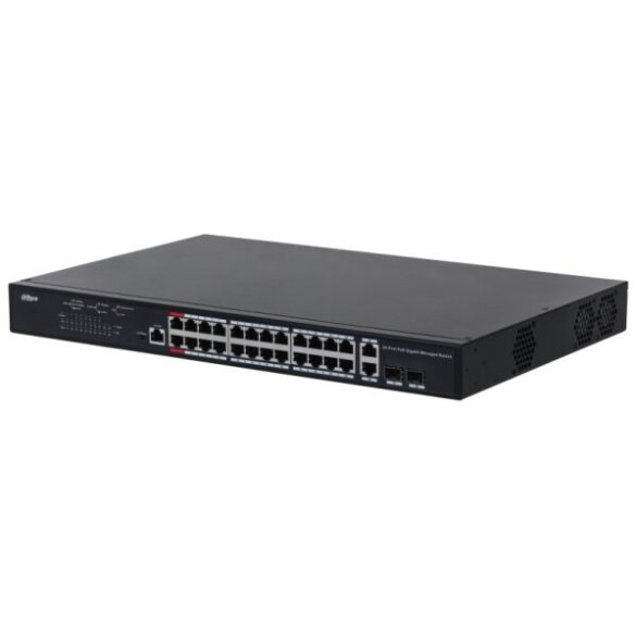 Dahua PFS4226-24GT-370 26 portos PoE switch (370 W); 22 Gbit PoE+ / 2 Gbit HiPoE / 2 combo uplink port; menedzselhető