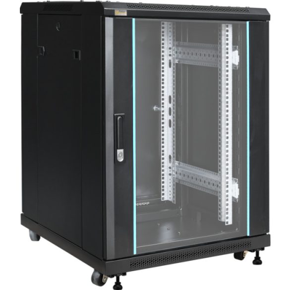 Pulsar ZRS1566 19" 15U 600x600 álló rack szekrény; készre szerelt; fekete